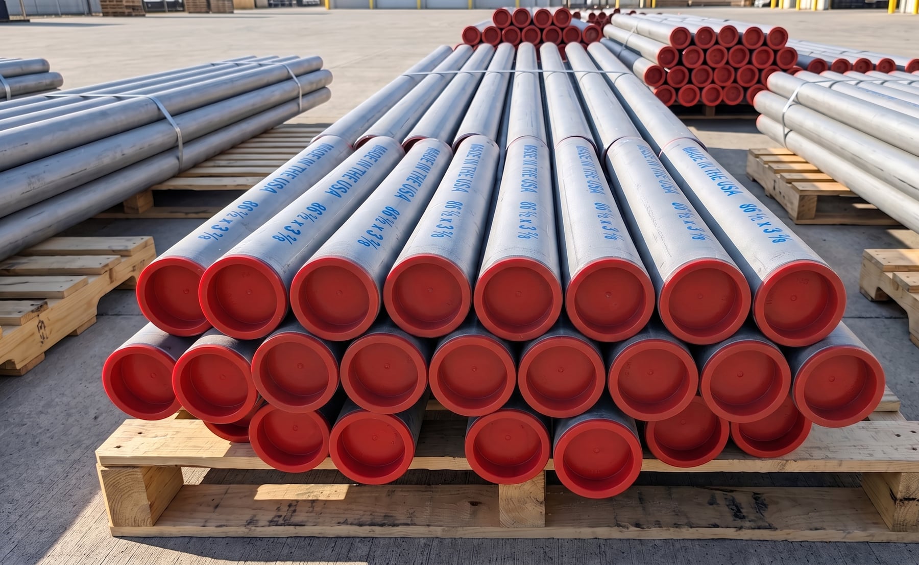 Hammer pins with red end caps, marked Made in the U.S.A. 86½ × 3⅞ — RDK Enterprises, 100% American steel
