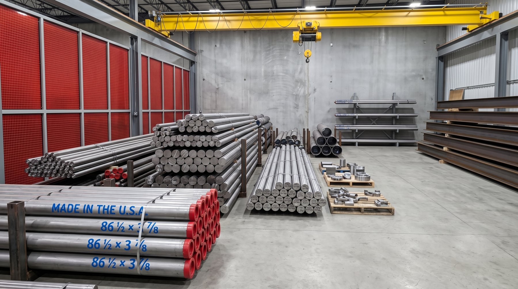 RDK Enterprises facility with American steel stock and finished hammer pins — Made in the U.S.A.